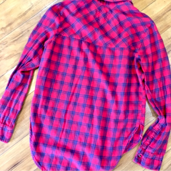 Abercrombie Fitch high low red blue plaid flannel shirt top winter long … - Picture 5 of 6